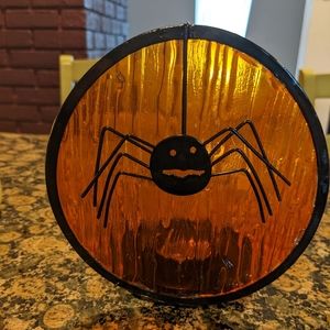 Yankee Candle Orange Glass Metal Spider Halloween Votive Tealight Candle Holder